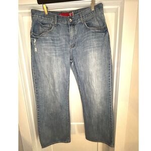 Guess Mens Relaxed Straight Leg Jeans Medium Wash 38x30 Distressed Y2K